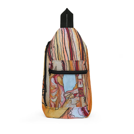 Fire Red Earth Arch Pattern Sling Bag — Nature Trail/Urban Street Art Crossbody Pack