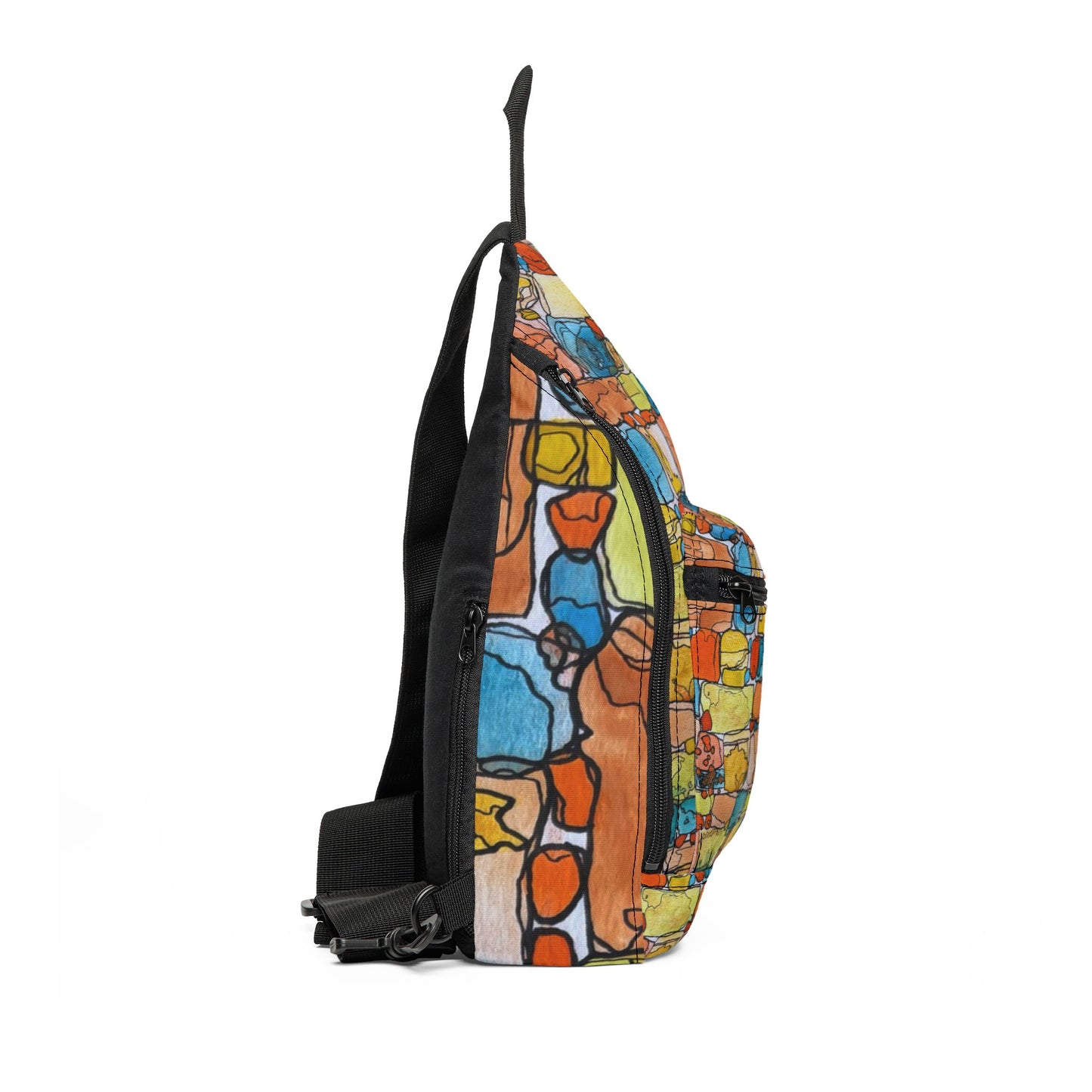 Indigenous Brick Pattern Sling Bag — Nature Trail/Urban Street Art Crossbody Pack