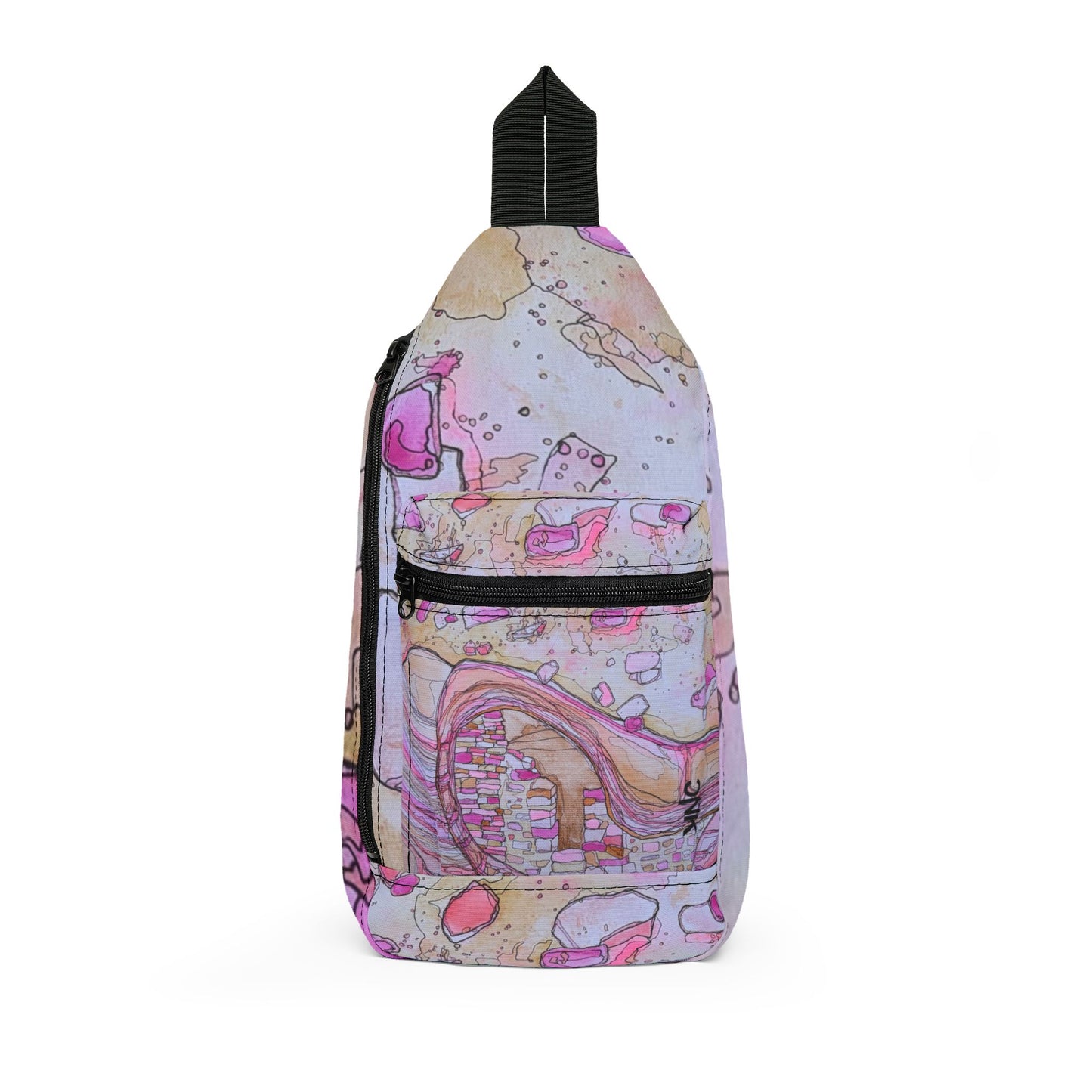 Pink Anasazi Dwelling Pattern Sling Bag — Nature Trail/Urban Street Art Crossbody Pack